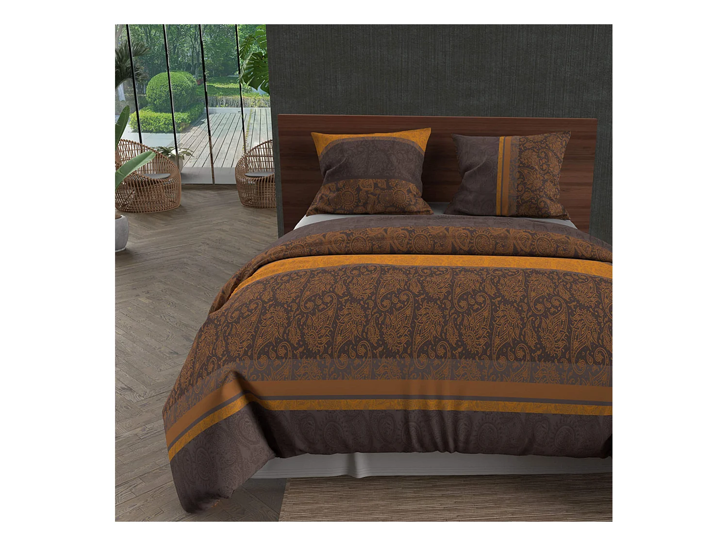 Parure de lit Cachemire marron 260x240 cm