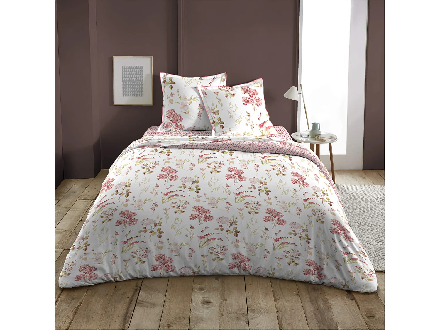 Parure de lit Hortensia rose 260x240