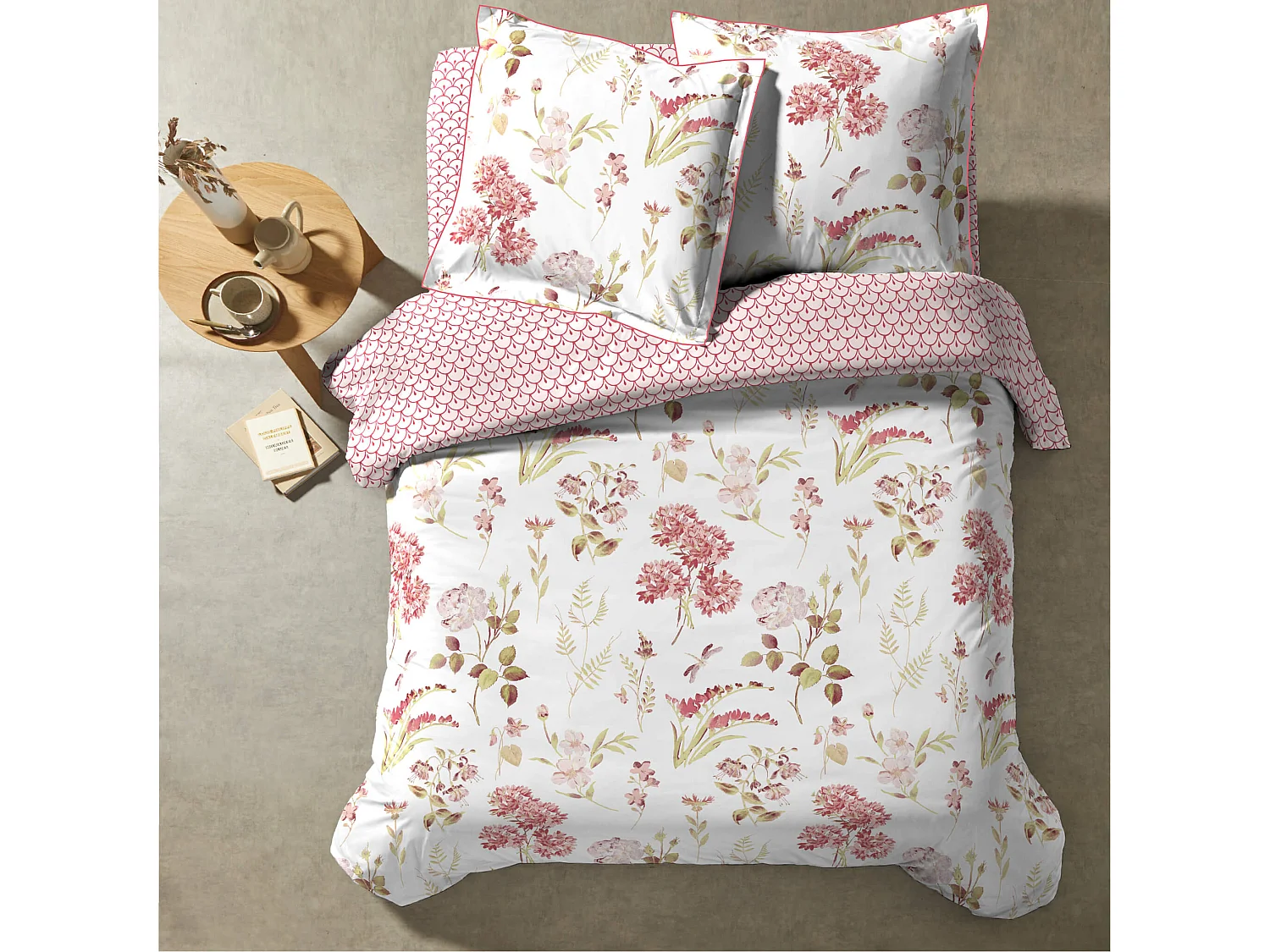 Parure de lit Hortensia rose 260x240