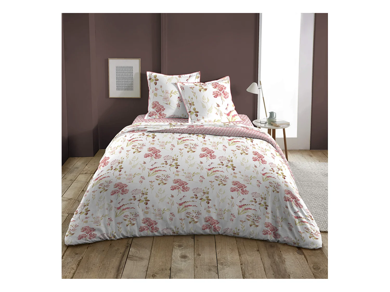 Parure de lit Hortensia rose 260x240