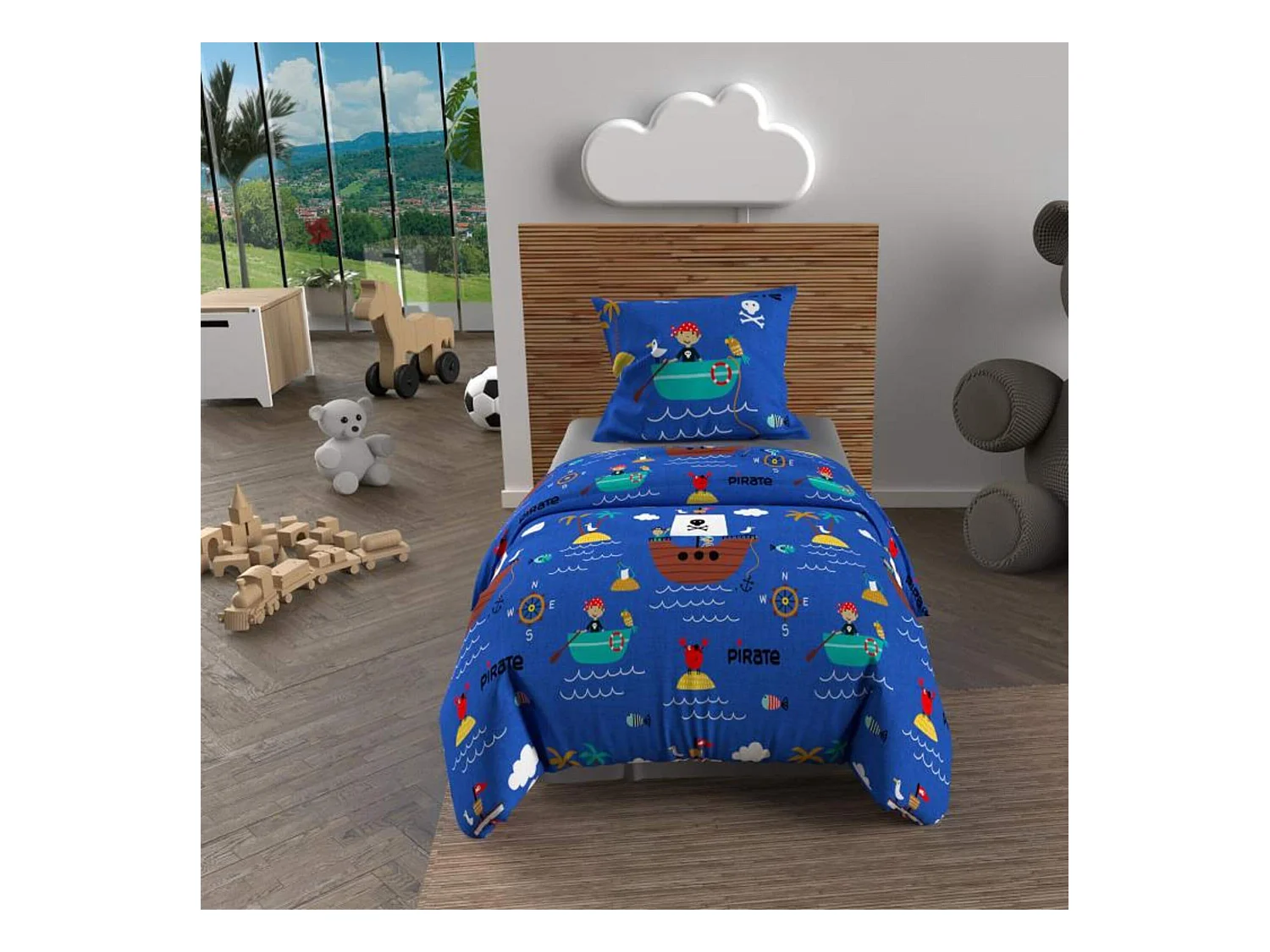 Parure de lit enfant Pirates bleu 140x200