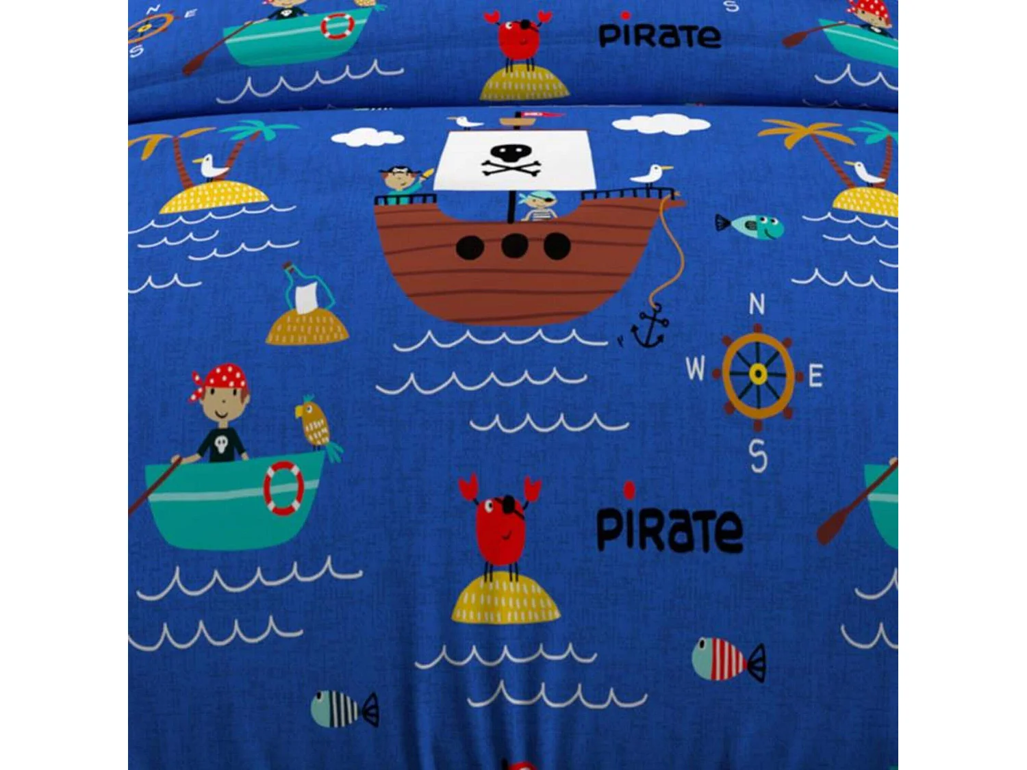 Set funda nórdica 140x200 cm PIRATAS azul, 100% algodón 57 hilos/cm2