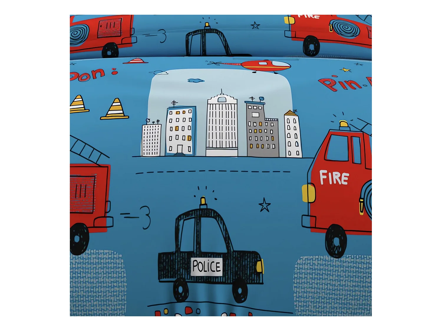 Set funda nórdica 140x200 cm BOMBEROS azul, 100% algodón 57 hilos/cm2