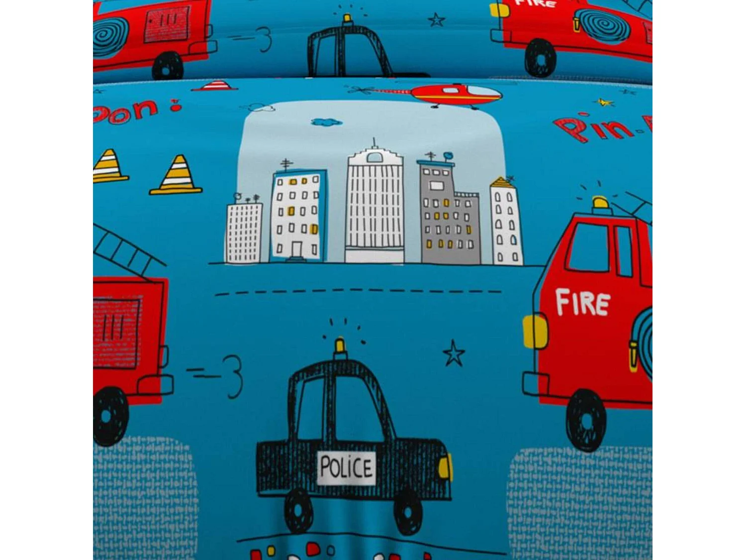 Parure de lit enfant Pompiers bleu 140x200