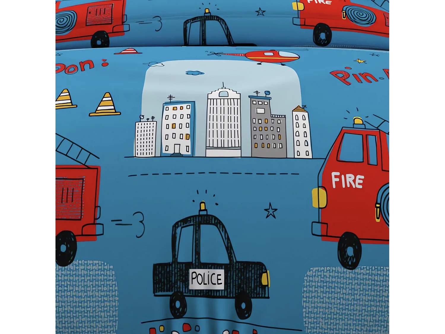 Parure de lit enfant Pompiers bleu 140x200