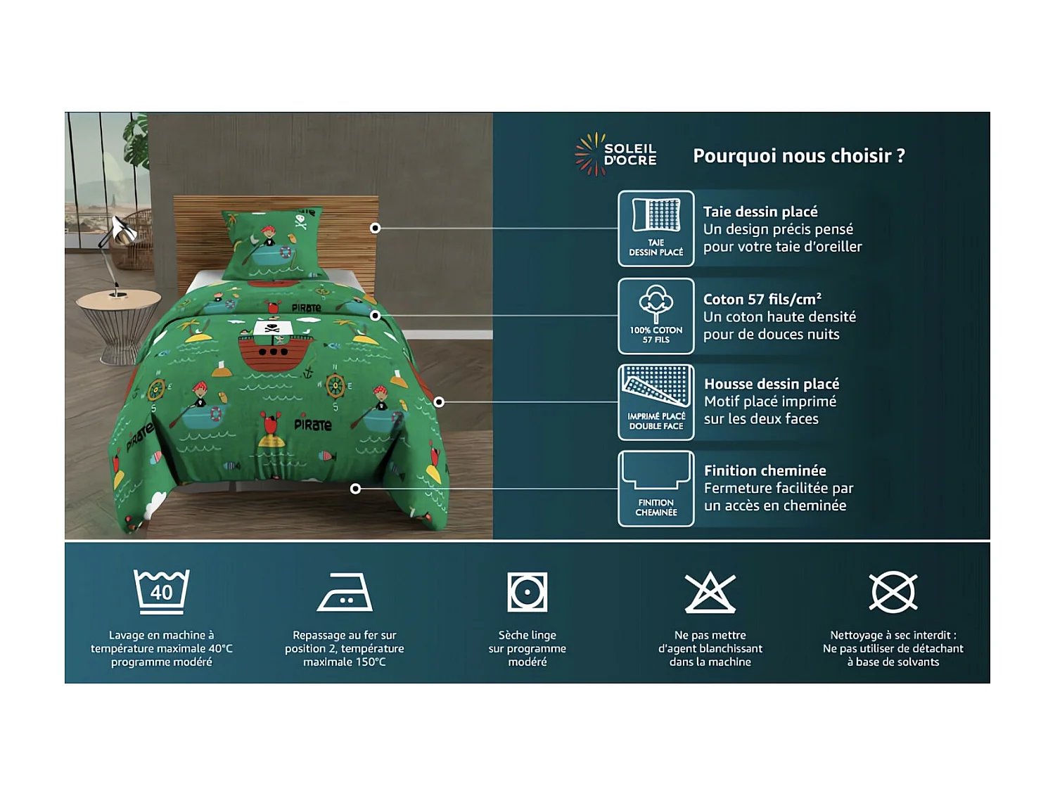 Parure de lit enfant Pompiers bleu 140x200