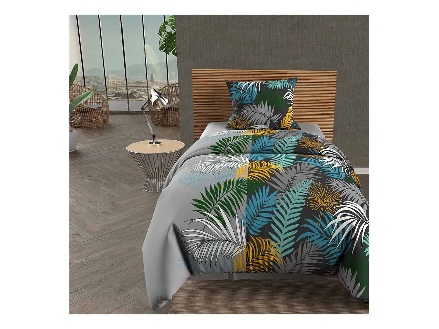 Parure de lit Jungle gris 140x200 cm