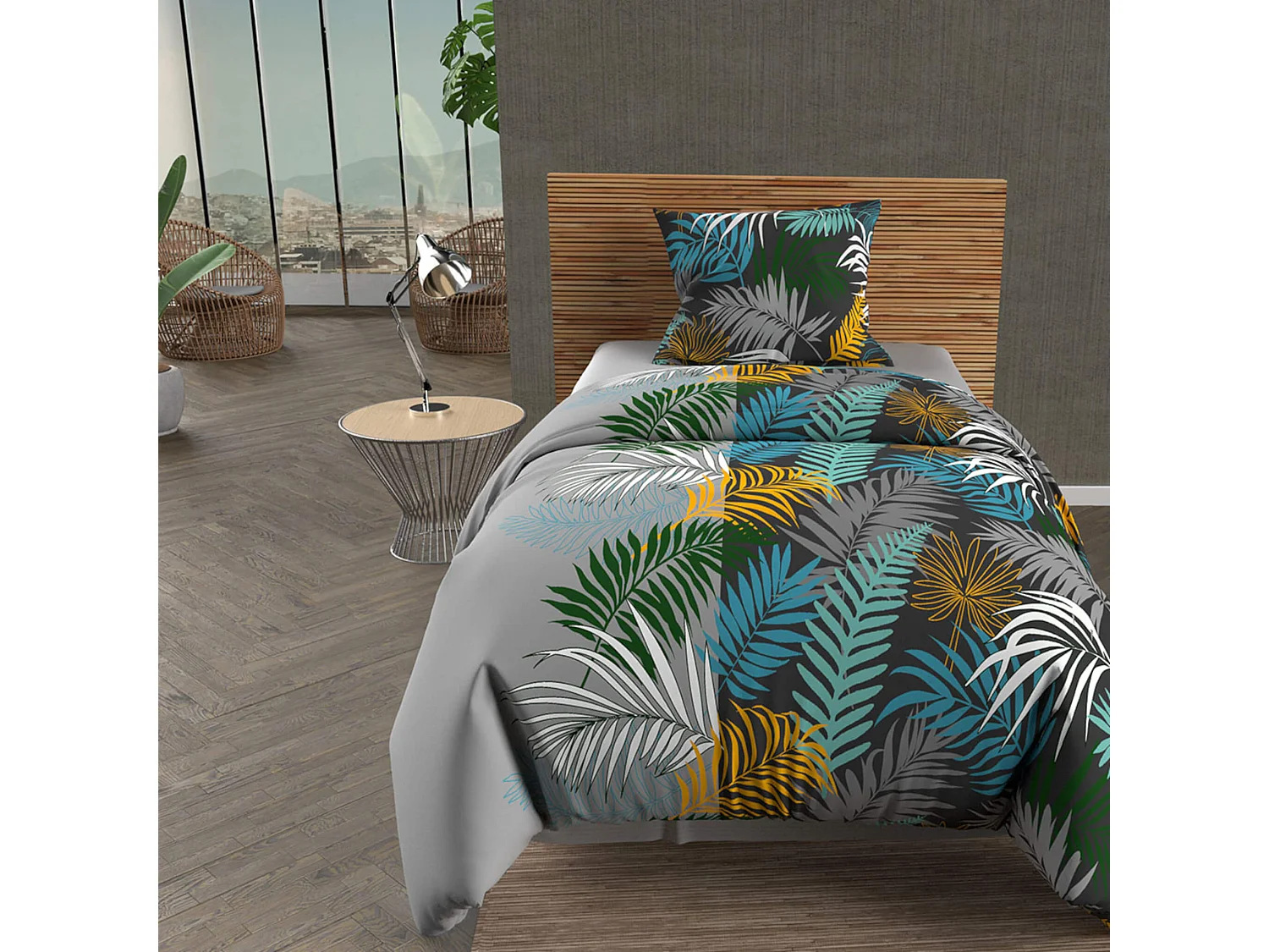Parure de lit Jungle gris 140x200 cm