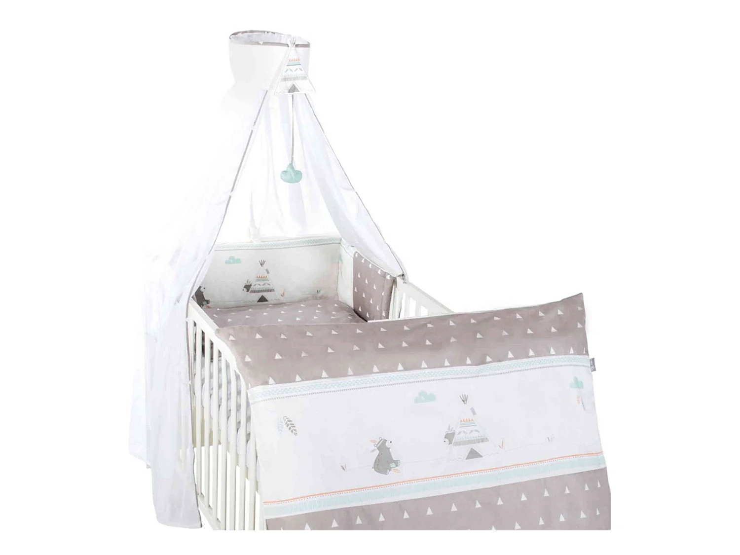 Parure de lit bébé, ciel de lit et tour de lit Indian Bear