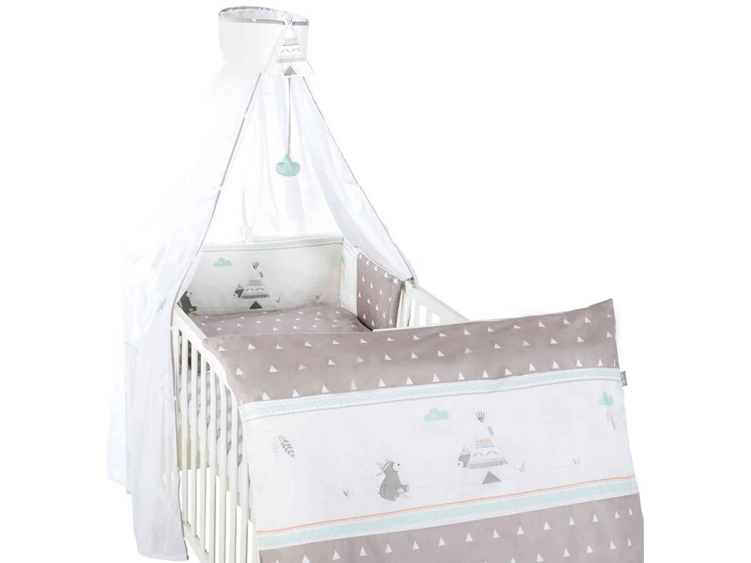 Parure de lit bébé, ciel de lit et tour de lit Indian Bear