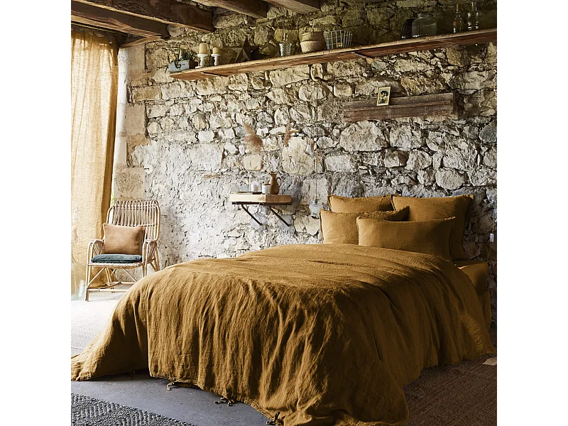 Parure de lit lin lavé marron 240x220