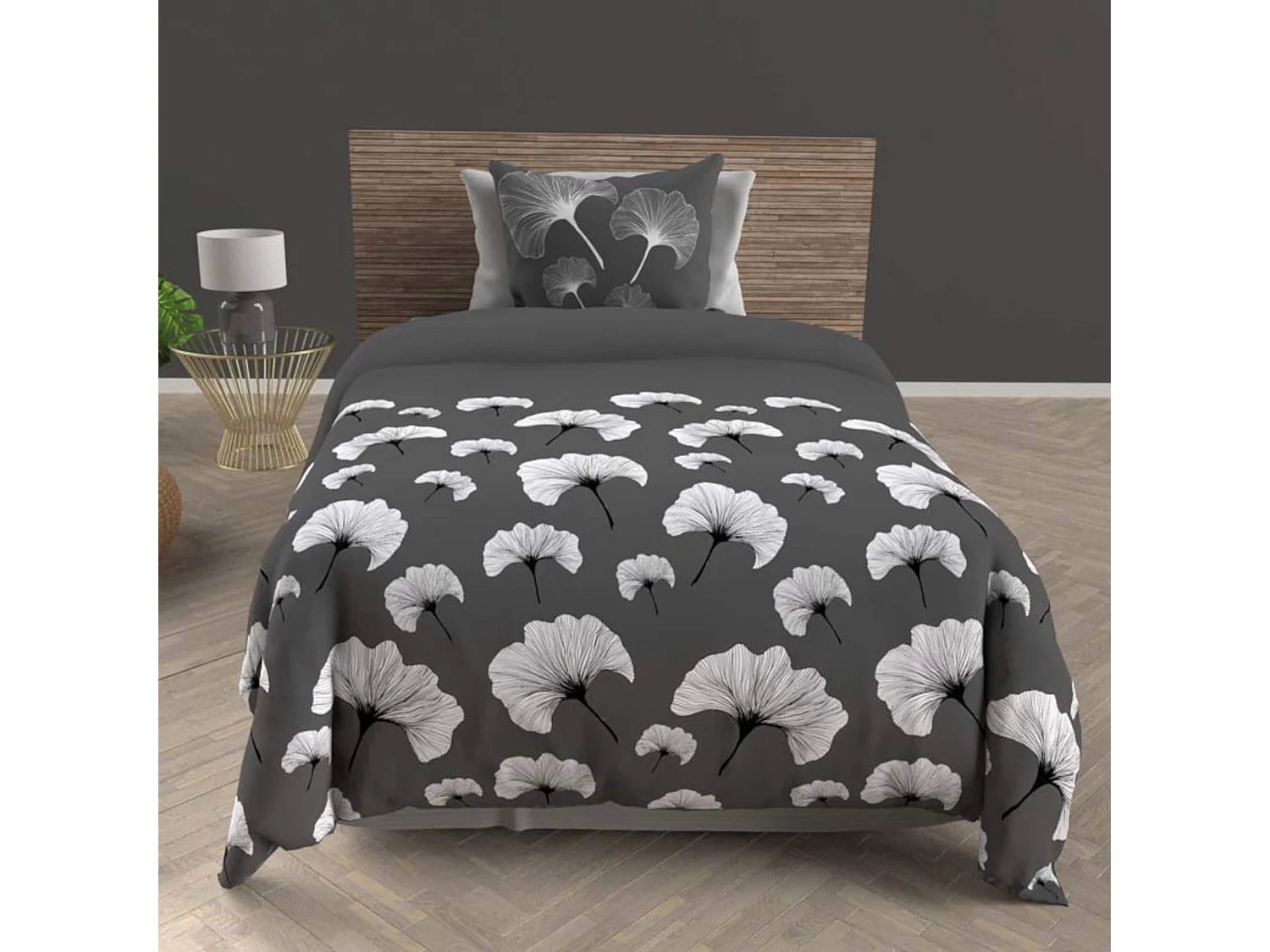 Parure de lit Ginkgo anthracite 140x200 cm