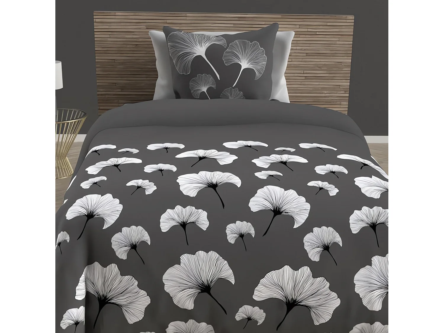 Parure de lit Ginkgo anthracite 140x200 cm