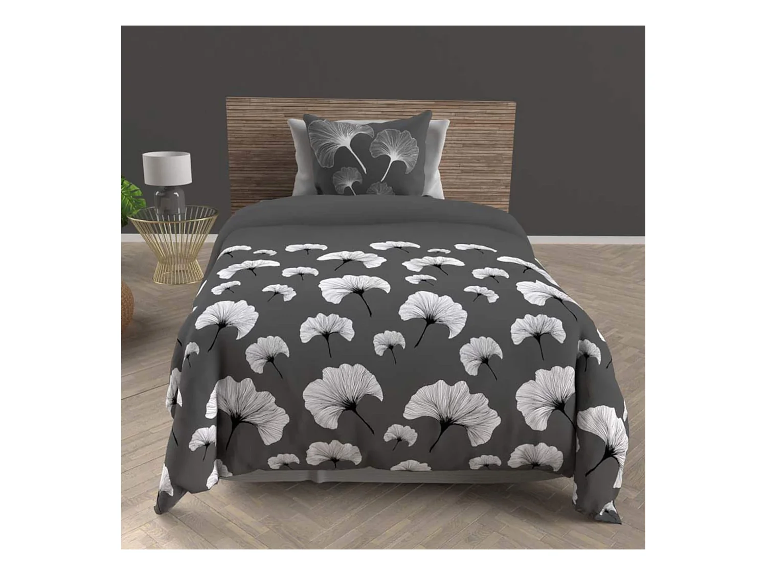 Parure de lit Ginkgo anthracite 140x200 cm