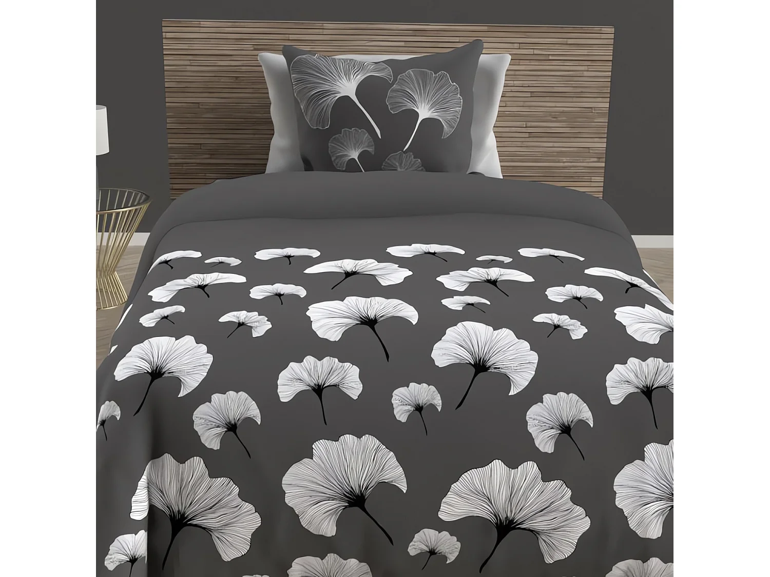 Parure de lit Ginkgo anthracite 140x200 cm