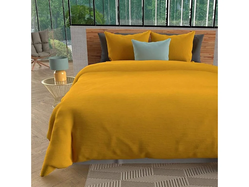 Parure de lit unie Bohème moutarde 260x240 cm