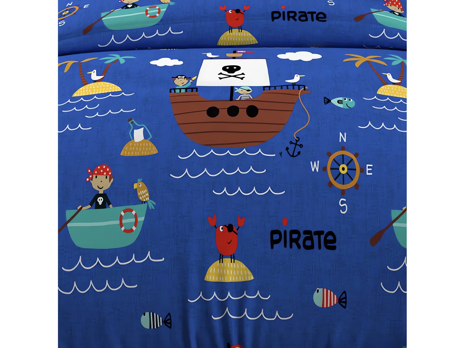 Set funda nórdica 120x150 cm PIRATAS azul, 100% algodón 57 hilos/cm2