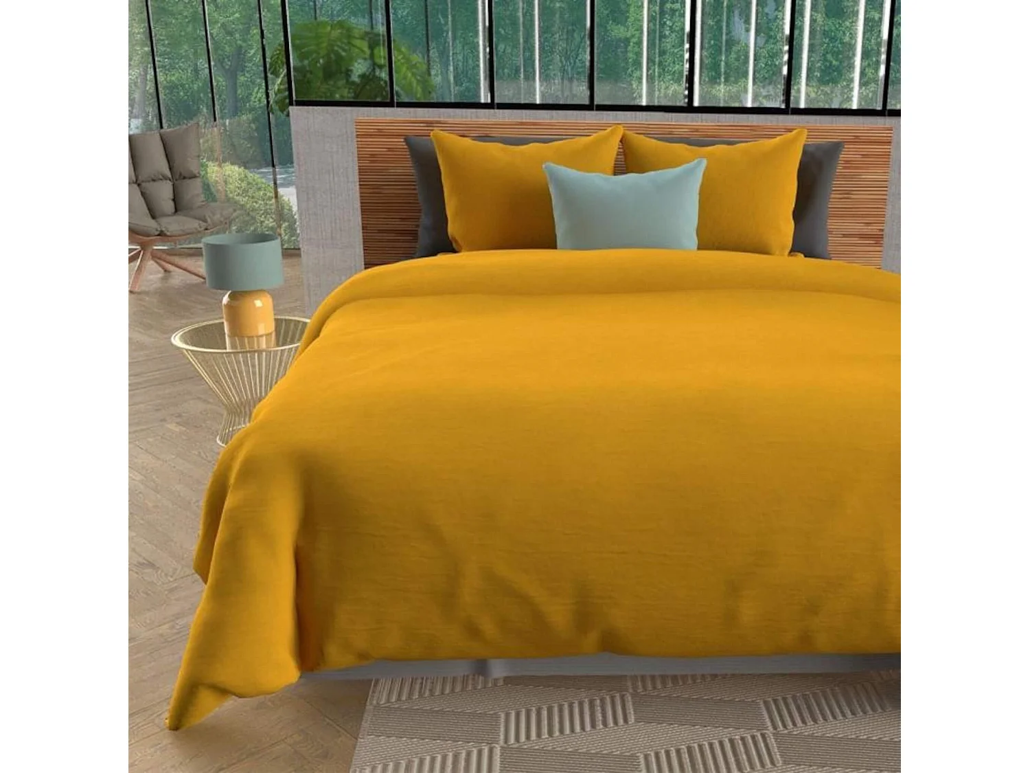 Parure de lit unie Bohème moutarde 140x200 cm