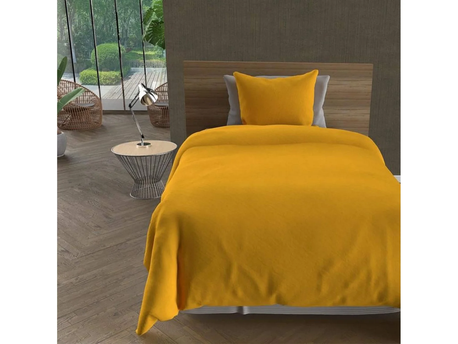 Parure de lit unie Bohème moutarde 140x200 cm