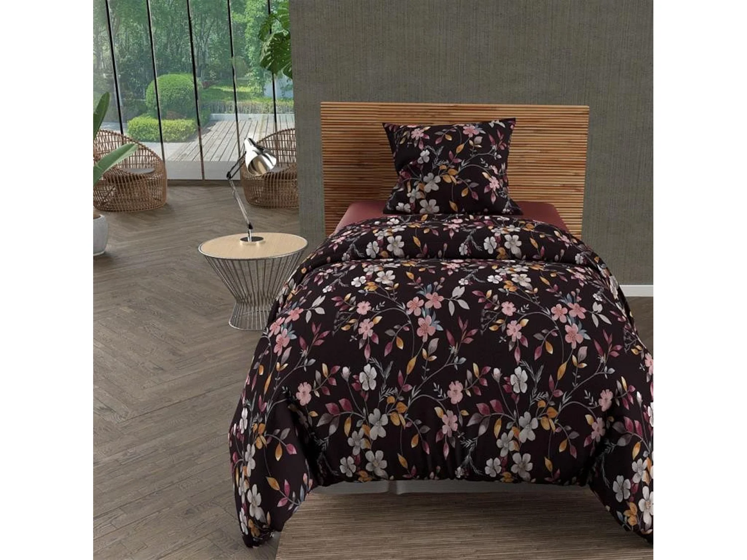 Parure de lit Flowers noir 140x200 cm