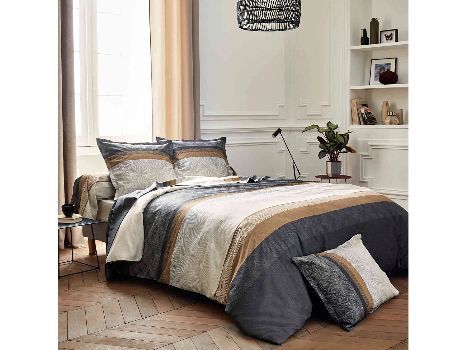 Parure de lit satin de coton Tiago noir 140 x200 cm - Tradilinge