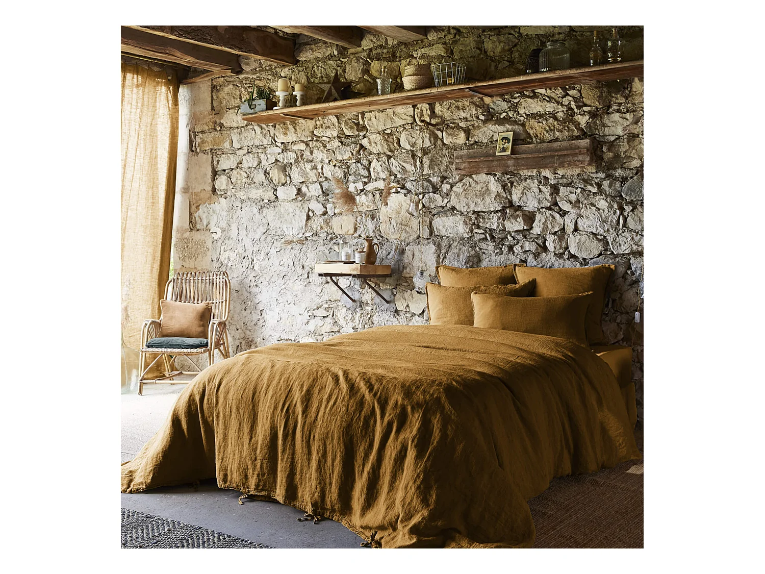 Parure de lit lin lavé marron 260x240
