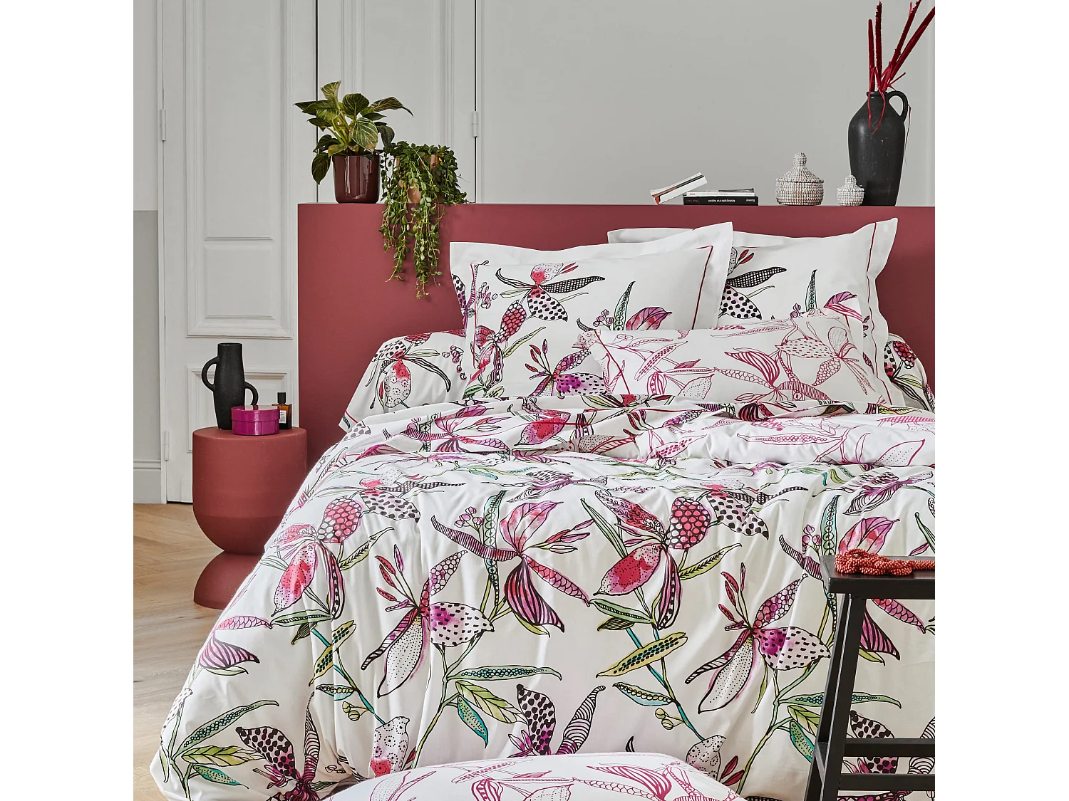 Parure de lit Pénélope rose 200x200 cm - Tradilinge