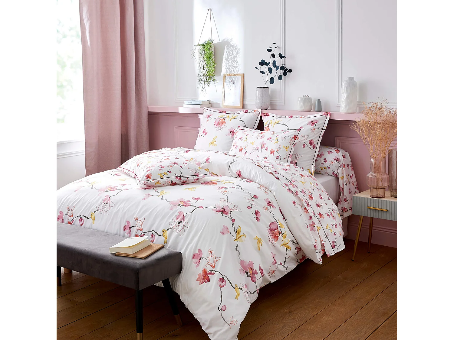 Parure de lit percale Elisa rose 140x200 cm - Tradilinge