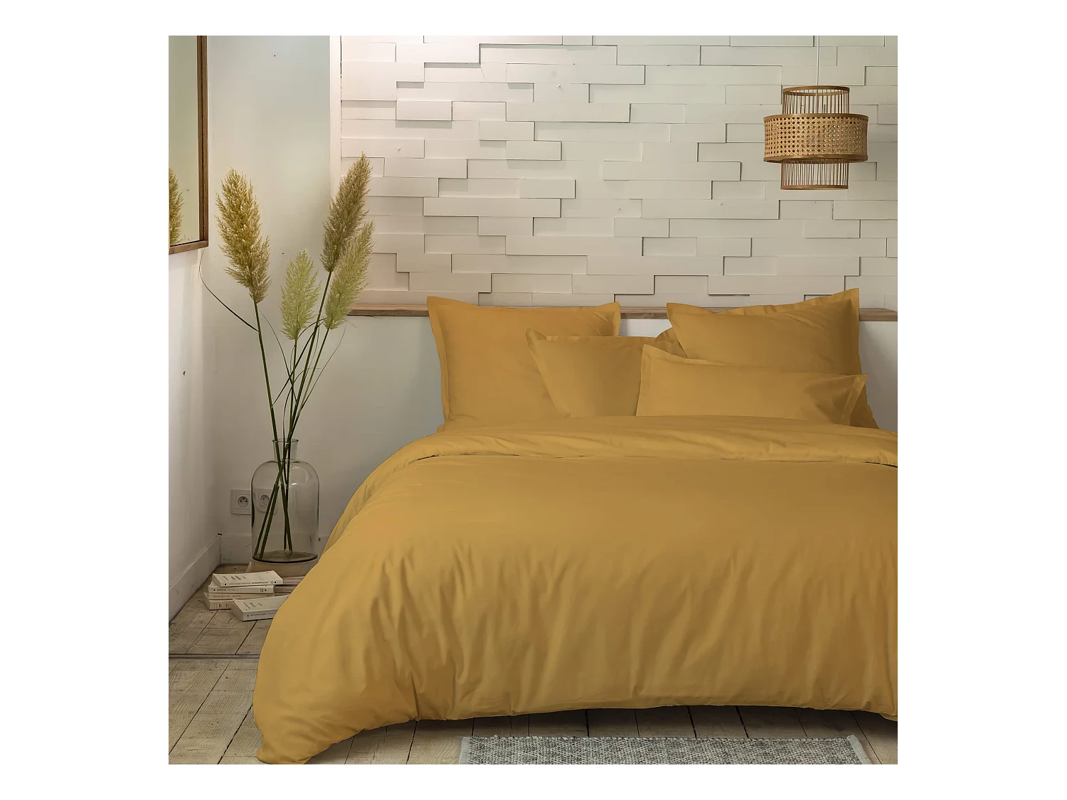 Parure de lit percale unie moutarde 240x220 cm