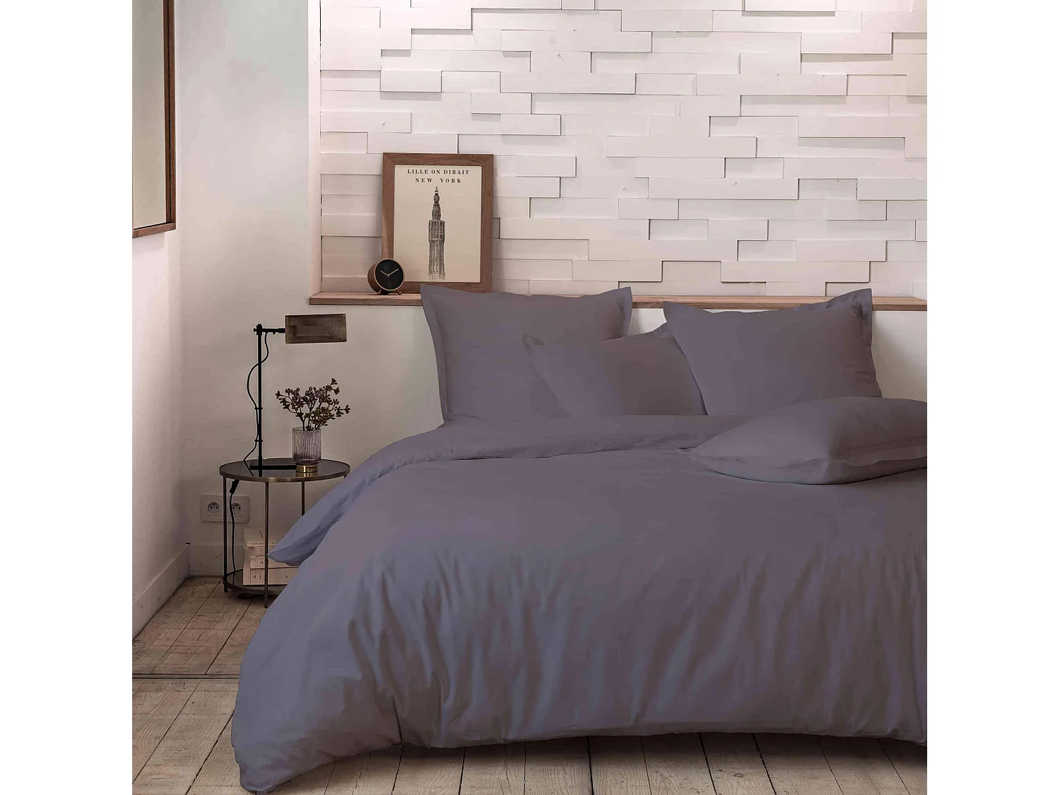 Parure de lit percale unie gris 240x220 cm