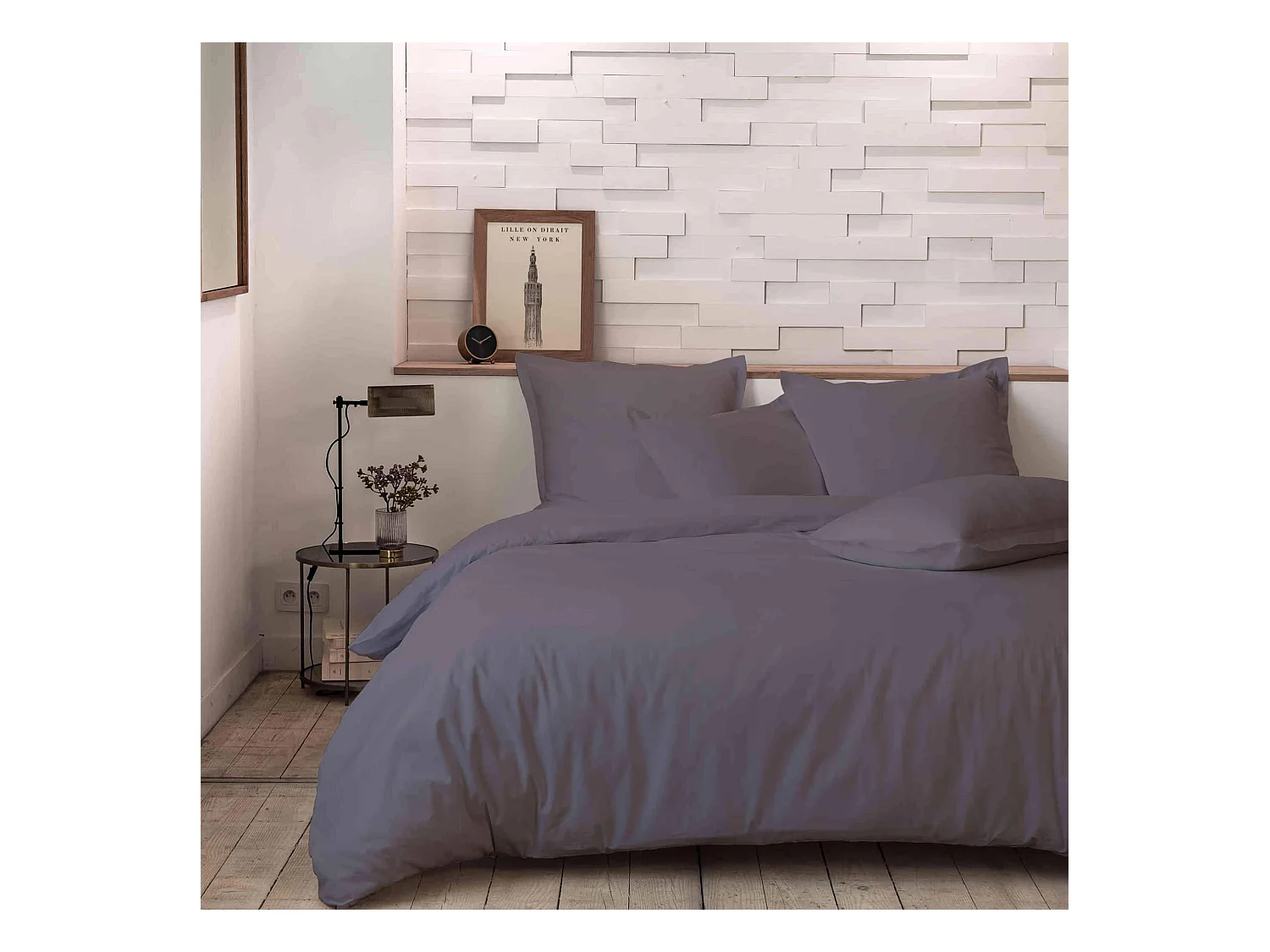 Parure de lit percale unie gris 240x220 cm