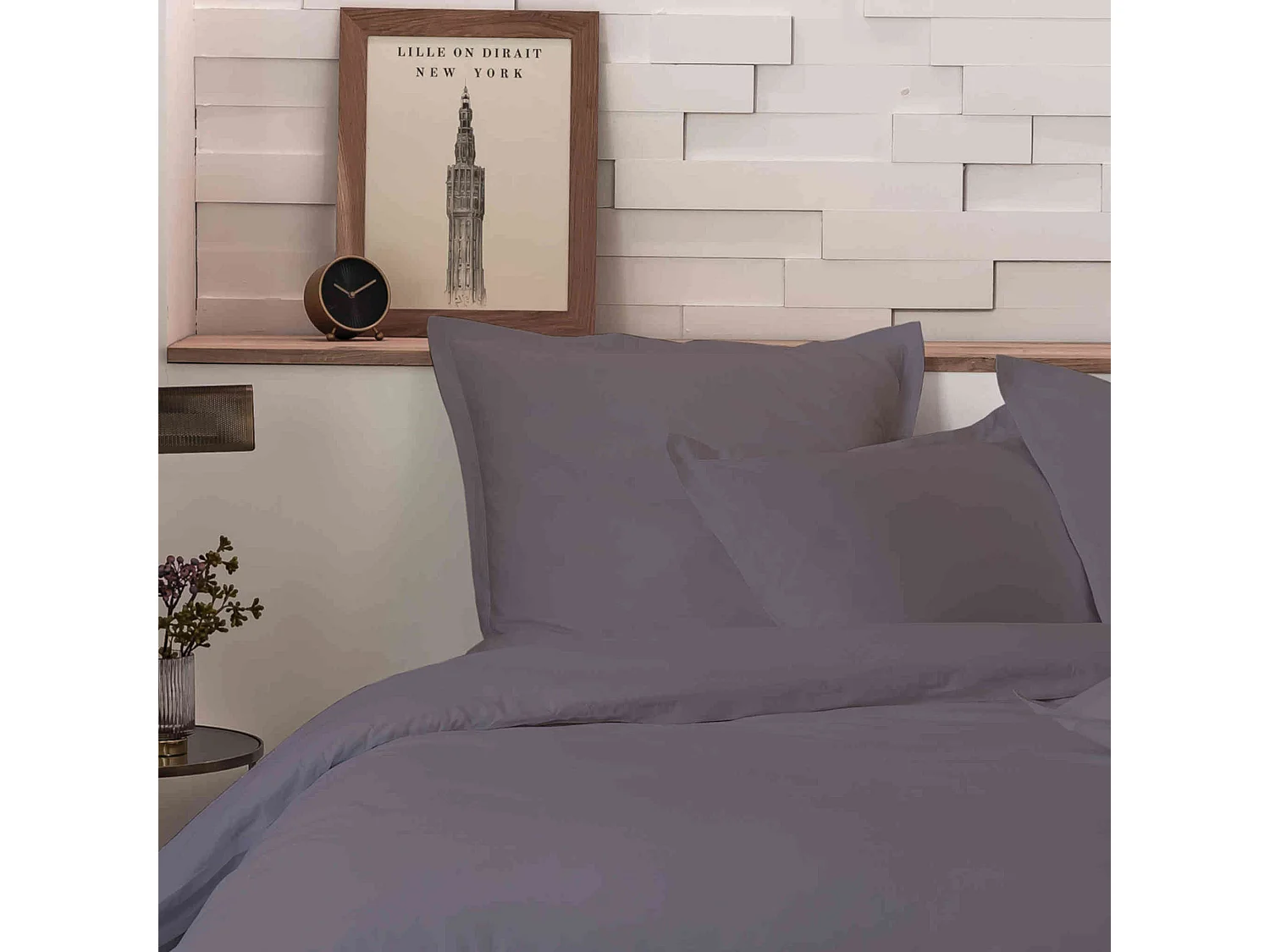 Parure de lit percale unie gris 240x220 cm