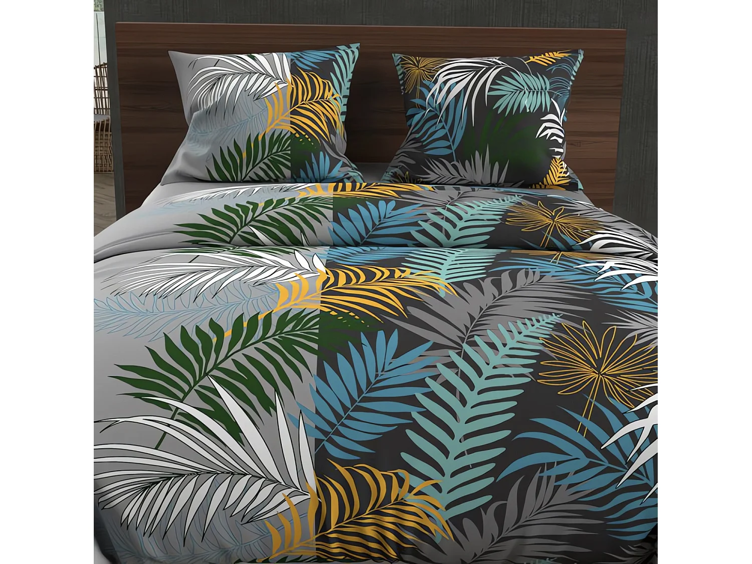 Set funda nórdica de algodón 57 hilos 260x240 cm JUNGLE blue