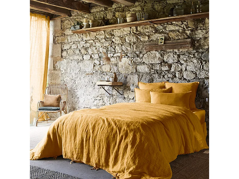Parure de lit lin lavé jaune foncé 260x240