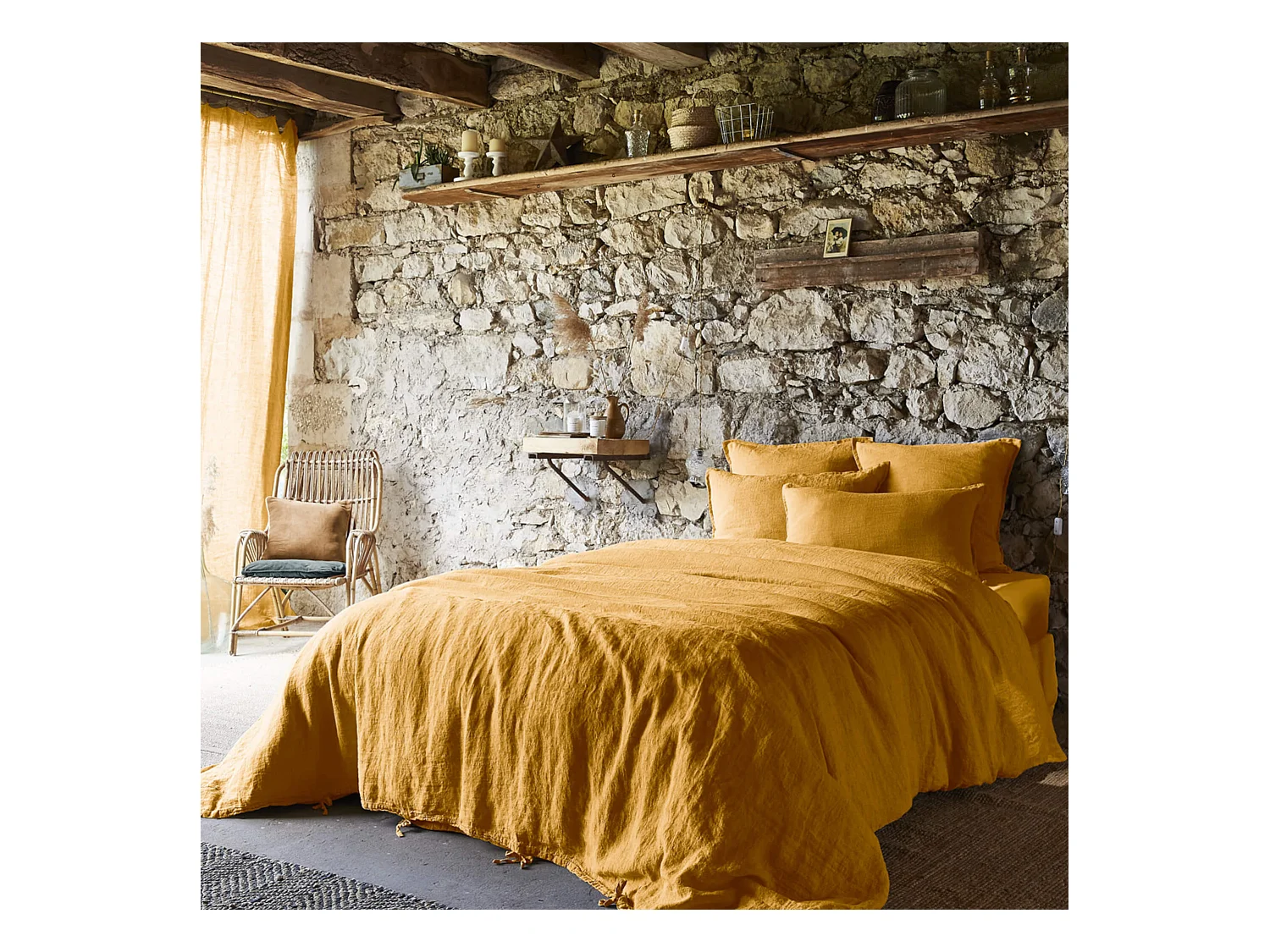 Parure de lit lin lavé jaune foncé 260x240