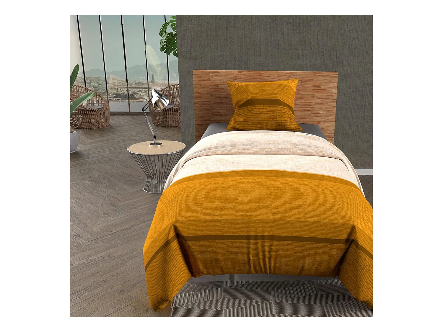 Parure de lit Stripe jaune 140x200 cm
