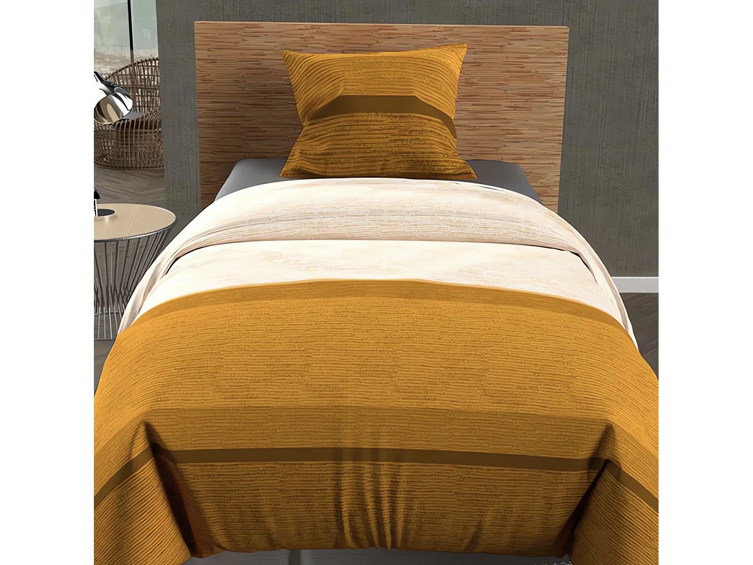 Set funda nórdica de algodón 57 hilos/cm2 140x200 cm Tira mostaza