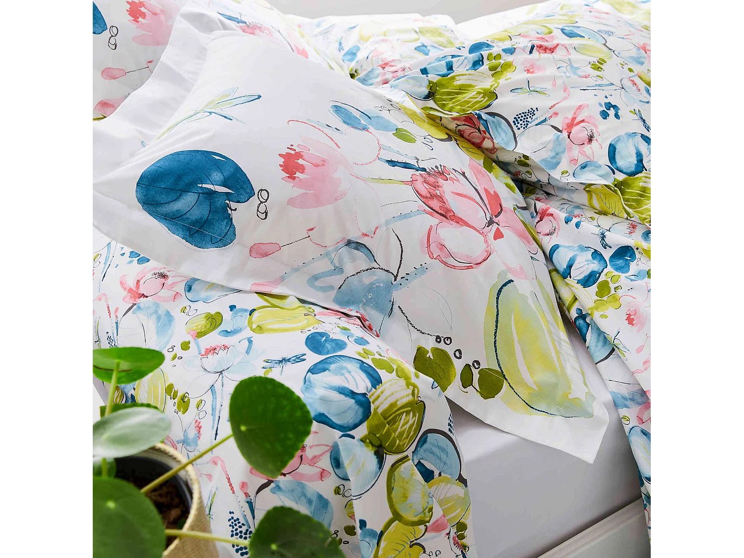 Parure de lit Nénuphar Aqua 200x200 cm - Tradilinge