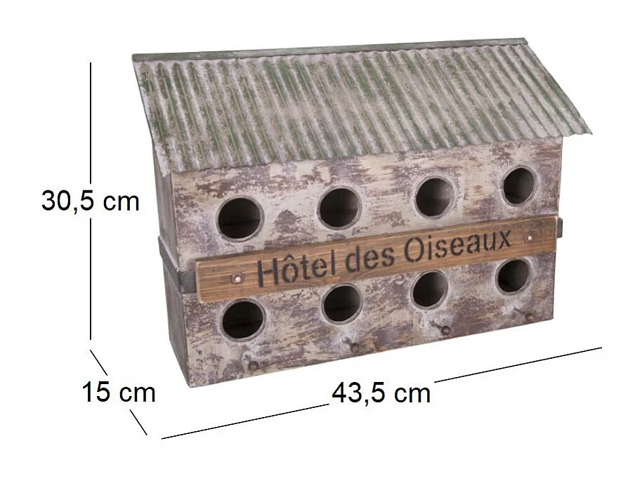 Nichoir 8 oiseaux en fer et sapin Hôtel des oiseaux