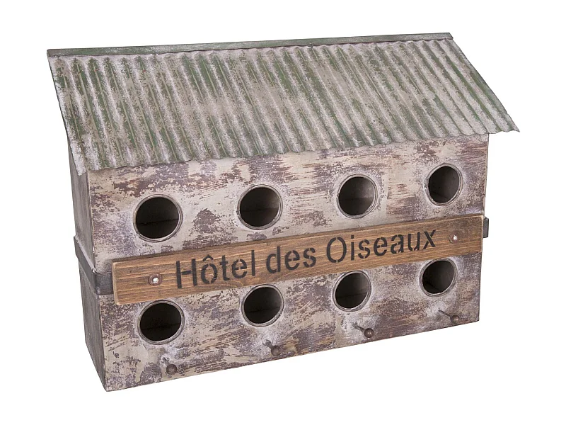 Nichoir 8 oiseaux en fer et sapin Hôtel des oiseaux