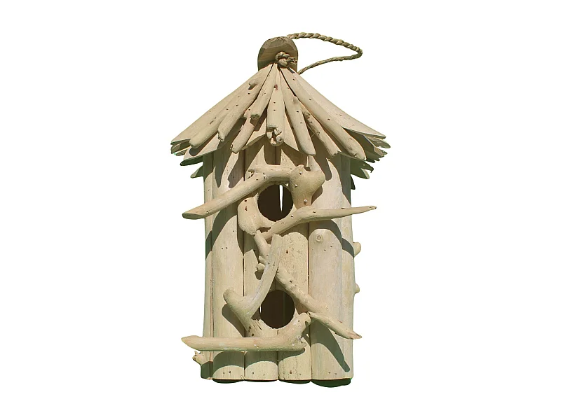 Nichoir carré double en bois d'albésia à suspendre