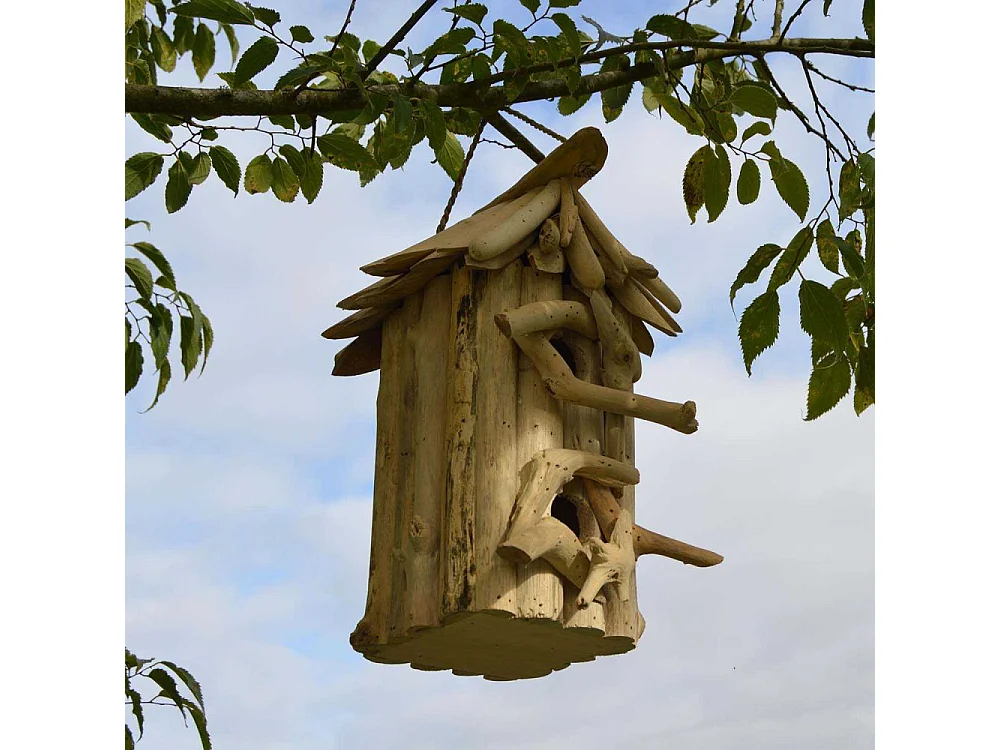 Nichoir carré double en bois d'albésia à suspendre