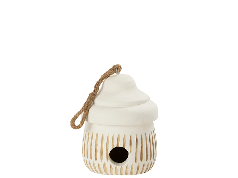 Nichoir pour Oiseaux en Bois "Ying" 27cm Blanc & Naturel