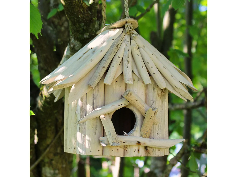 Nichoir carré en bois d'albésia à suspendre 19 x 19 x 20 cm