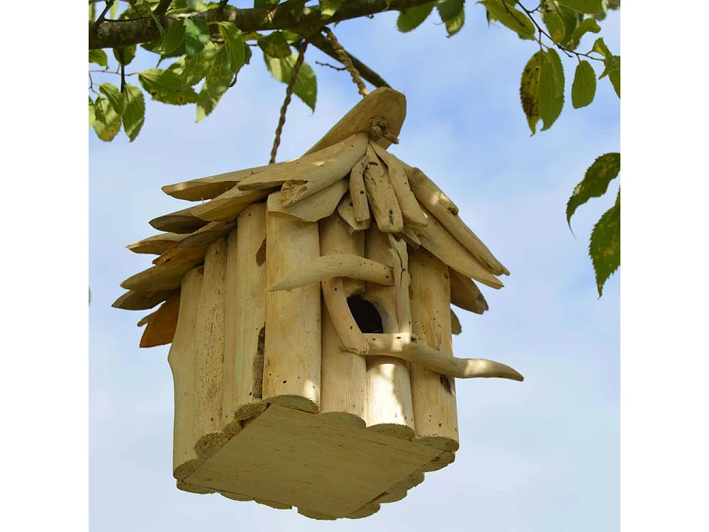 Nichoir carré en bois d'albésia à suspendre 19 x 19 x 20 cm