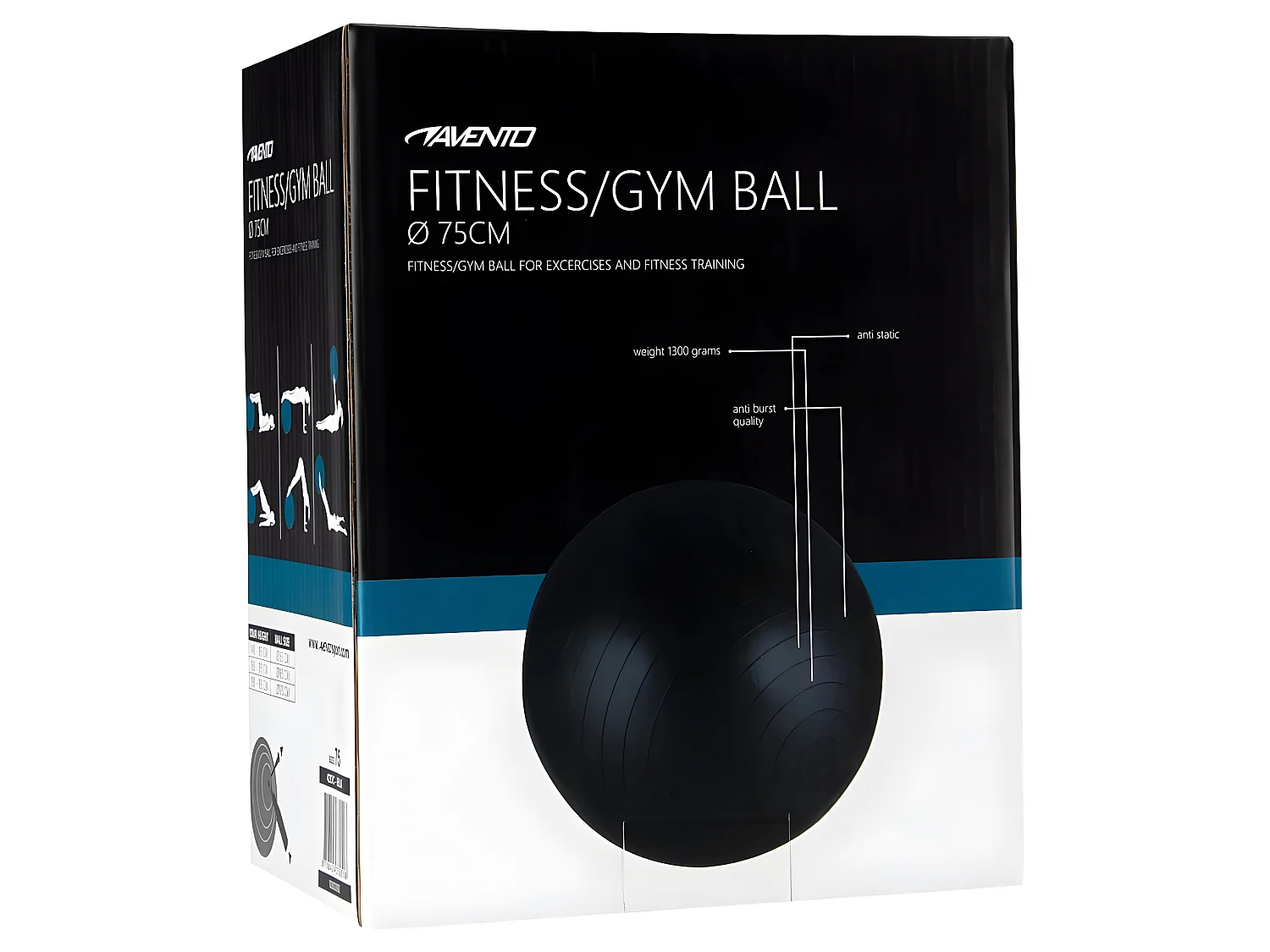 AVENTO Swiss ball L - 75 cm - Noir