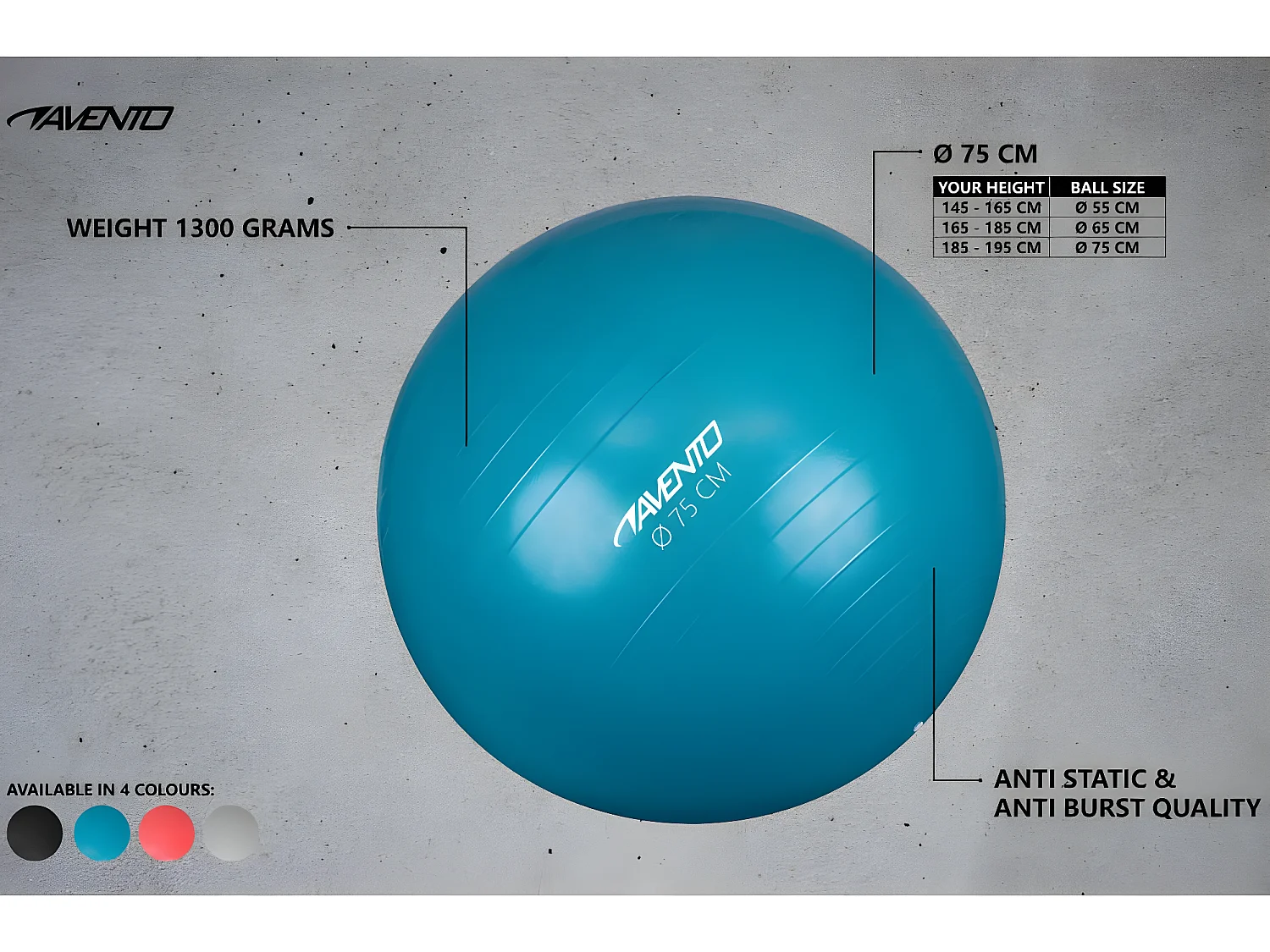 AVENTO Swiss ball L - 75 cm - Noir