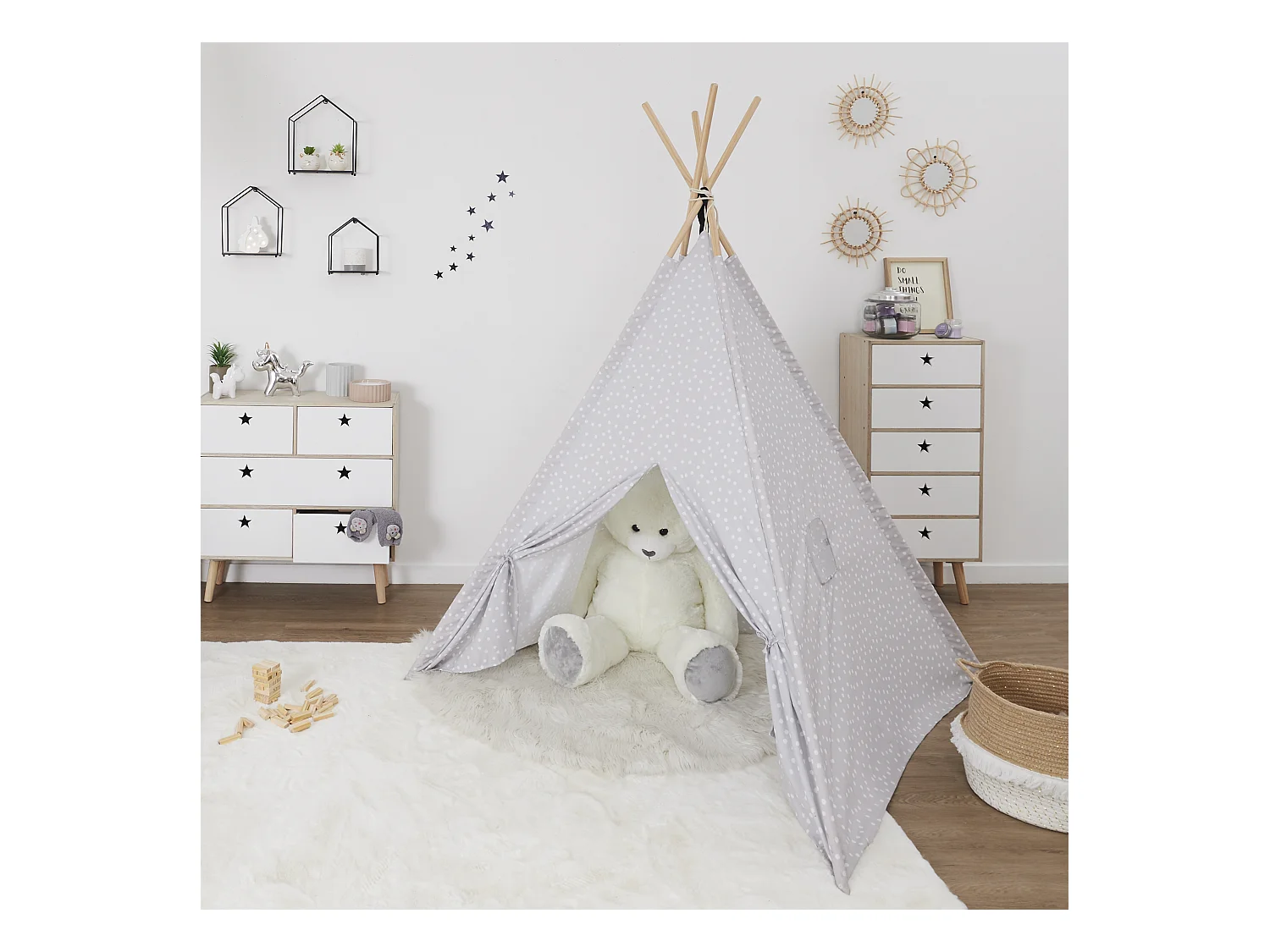 Tipi Gris 120x120x160cm Gris, Blanc, Marron