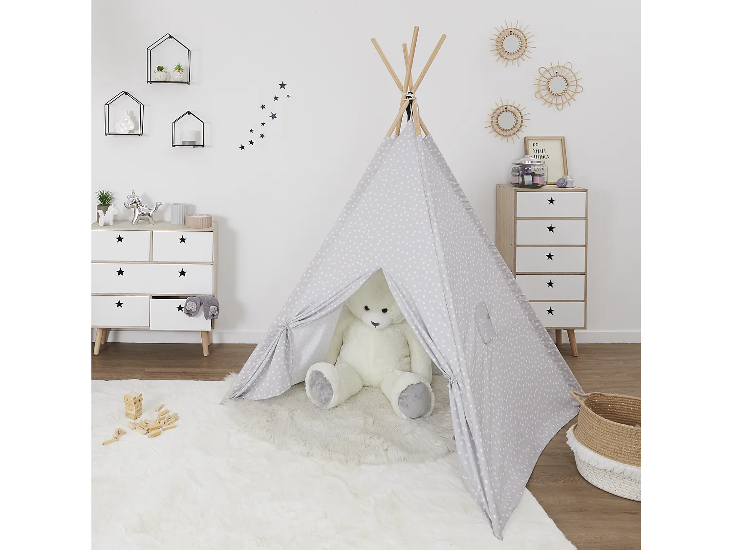 Tipi Gris 120x120x160cm Gris, Blanc, Marron