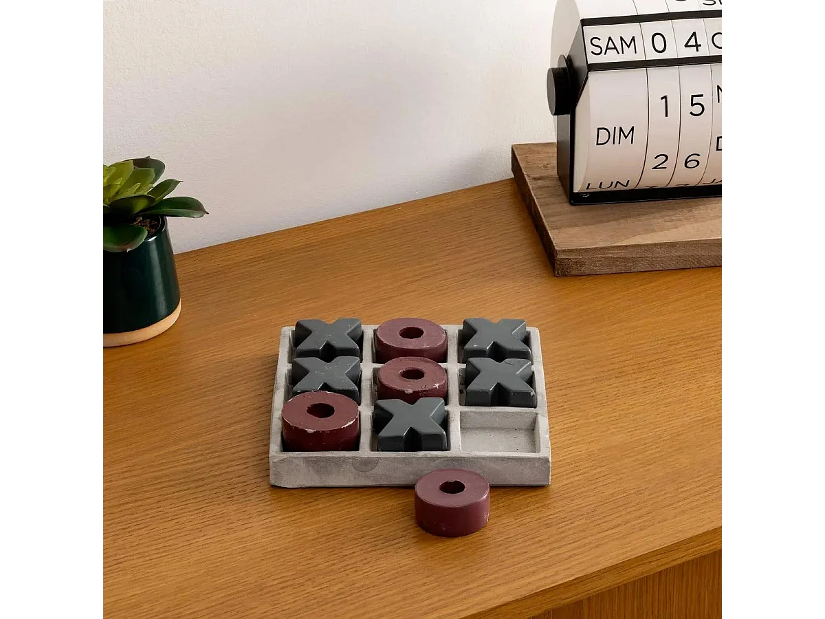 Jeu de Société en Ciment "Morpion" 15cm Gris
